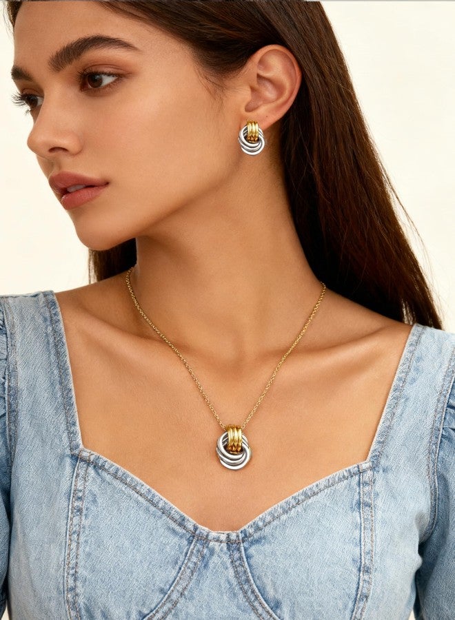 GAOKOXI Gold Silver Knot Pendant Necklace Earrings Jewelry Set for Women Gold Silver Statement Geometric Necklace Chain Link Choker Necklace Trendy - Image 2